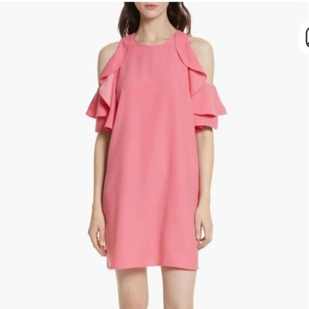Kate Spade Petunia Pink Cold Shoulder Mini Dress with Ruffle Sleeves